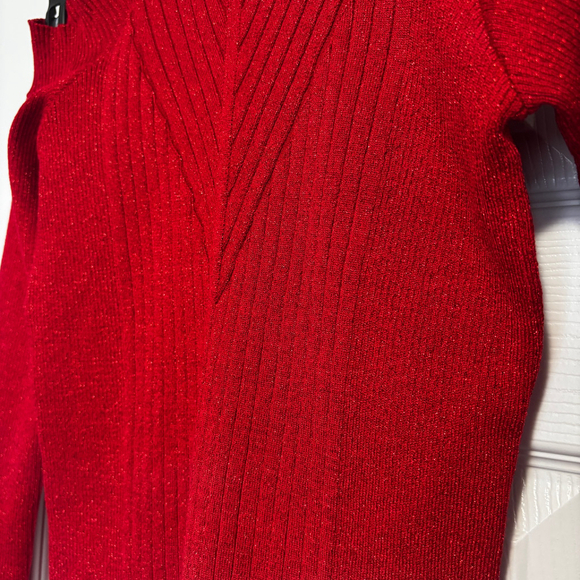 INC International Concepts Large Petite Cold-Shoulder Red Sparkly Sweater NWT - Picture 3 of 5